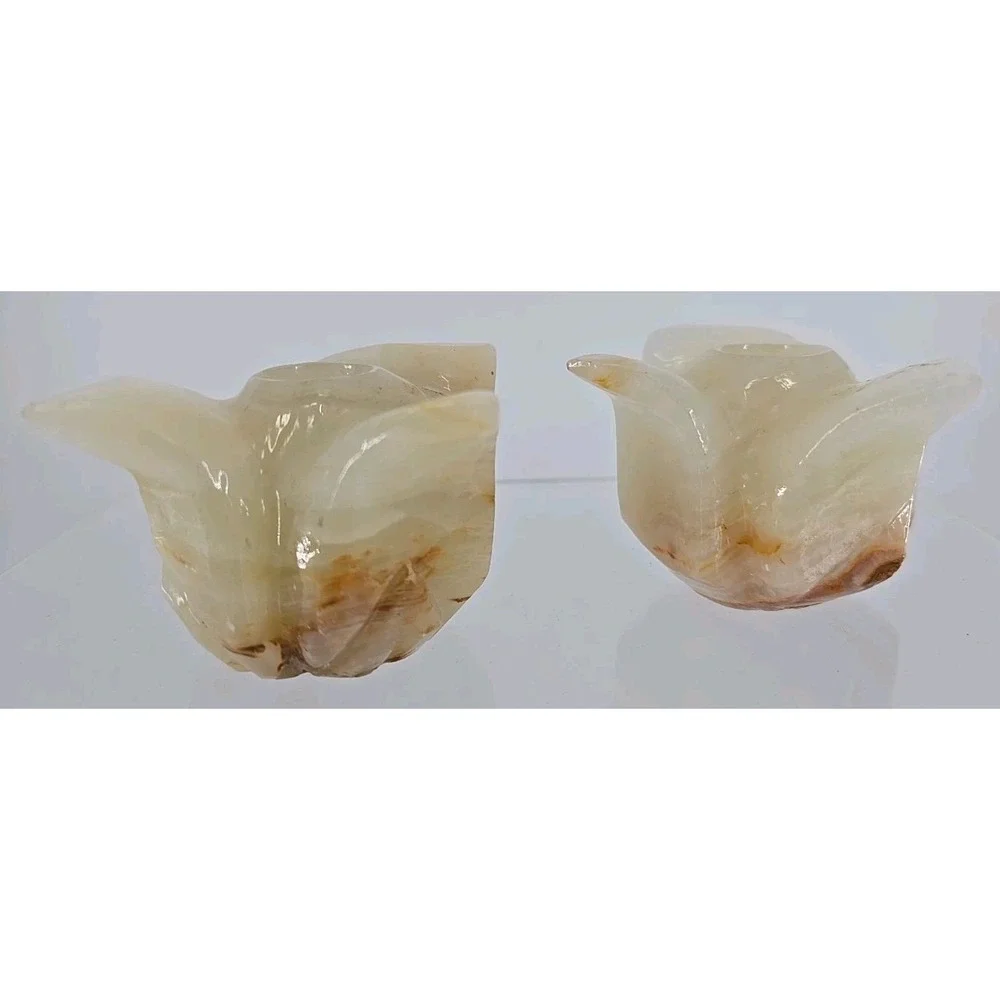Vintage Pair Of Carved Alabaster Tulip Taper Candle‎ Holder - Mexico Beautiful!